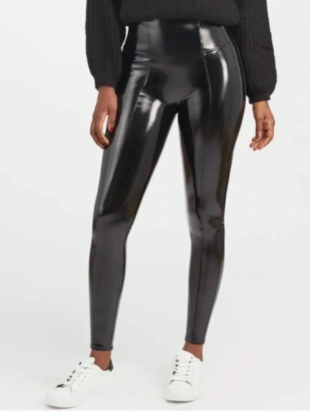 NEW Spanx Women's Faux Patent Leather Leggings Black Size Large Petite High Rise